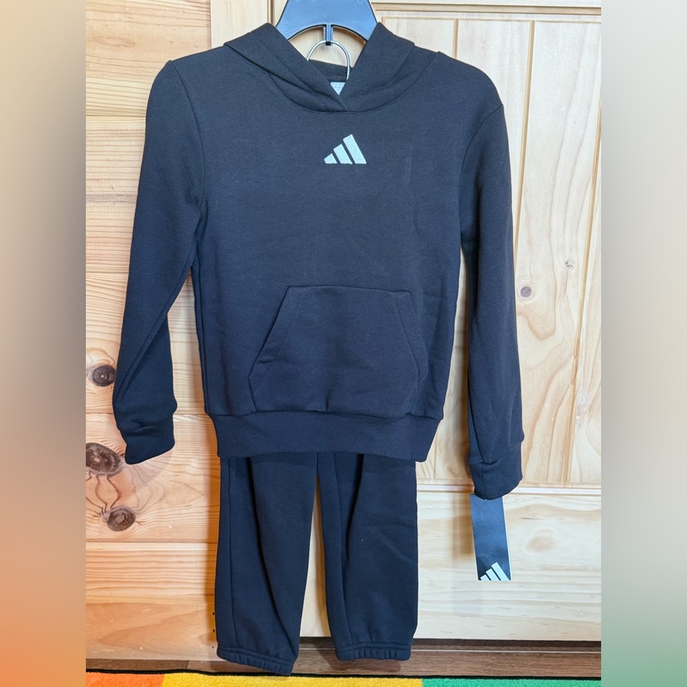 NWT Adidas 2 Piece Hoodie & Sweatpants Set Black Size 6